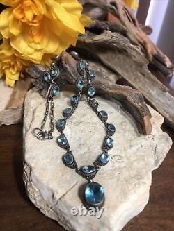 Gorgeous NOVICA Sterling Silver 925 Blue Glass Topaz Linked Statement Necklace