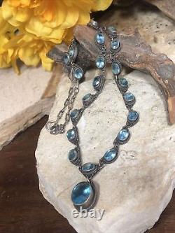 Gorgeous NOVICA Sterling Silver 925 Blue Glass Topaz Linked Statement Necklace