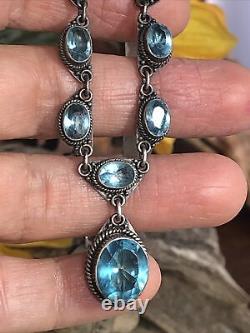 Gorgeous NOVICA Sterling Silver 925 Blue Glass Topaz Linked Statement Necklace