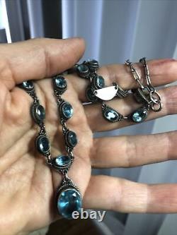 Gorgeous NOVICA Sterling Silver 925 Blue Glass Topaz Linked Statement Necklace