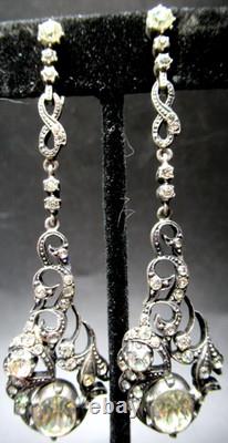 Gorgeous Sterling Silver Germany Paste Glass Dangling Screwback Earrings