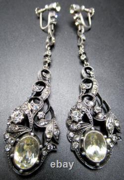 Gorgeous Sterling Silver Germany Paste Glass Dangling Screwback Earrings