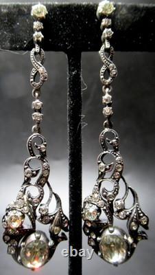 Gorgeous Sterling Silver Germany Paste Glass Dangling Screwback Earrings