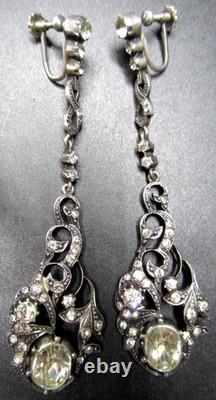 Gorgeous Sterling Silver Germany Paste Glass Dangling Screwback Earrings