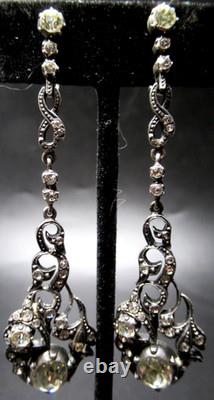 Gorgeous Sterling Silver Germany Paste Glass Dangling Screwback Earrings