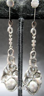 Gorgeous Sterling Silver Germany Paste Glass Dangling Screwback Earrings