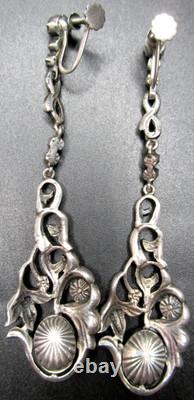 Gorgeous Sterling Silver Germany Paste Glass Dangling Screwback Earrings