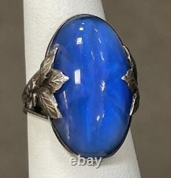 Gorgeous Vintage Sterling Silver Blue Glass Floral Ring Size 6