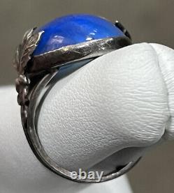 Gorgeous Vintage Sterling Silver Blue Glass Floral Ring Size 6