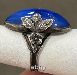 Gorgeous Vintage Sterling Silver Blue Glass Floral Ring Size 6