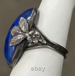 Gorgeous Vintage Sterling Silver Blue Glass Floral Ring Size 6