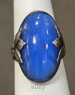Gorgeous Vintage Sterling Silver Blue Glass Floral Ring Size 6