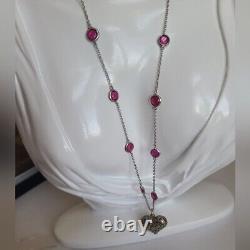 Gorgeous Vintage Sterling Silver Pink Glass Chain Heart Pendant Necklace Italy