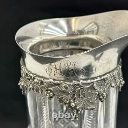 Gorham Sterling Silver Grapevine Cut Glass Jug Champagne Pitcher S2809 1897