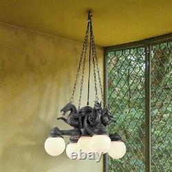 Gothic Medieval Four Dragons Cardinal Directions Sculptural Lamp Chandelier