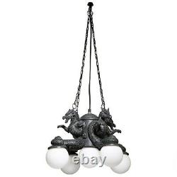 Gothic Medieval Four Dragons Cardinal Directions Sculptural Lamp Chandelier