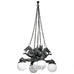 Gothic Medieval Four Dragons Cardinal Directions Sculptural Lamp Chandelier