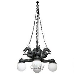 Gothic Medieval Four Dragons Cardinal Directions Sculptural Lamp Chandelier