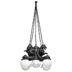 Gothic Medieval Four Dragons Cardinal Directions Sculptural Lamp Chandelier