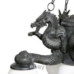 Gothic Medieval Four Dragons Cardinal Directions Sculptural Lamp Chandelier