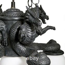 Gothic Medieval Four Dragons Cardinal Directions Sculptural Lamp Chandelier