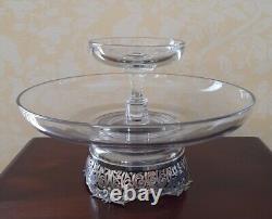 Grand Antique Glass & Sterling Silver base table Centerpiece Candle Holder