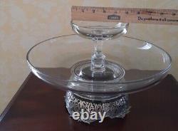 Grand Antique Glass & Sterling Silver base table Centerpiece Candle Holder