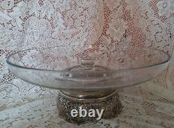 Grand Antique Glass & Sterling Silver base table Centerpiece Candle Holder