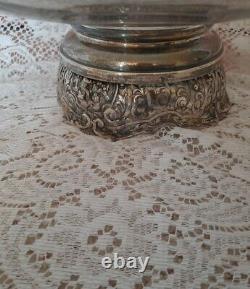 Grand Antique Glass & Sterling Silver base table Centerpiece Candle Holder