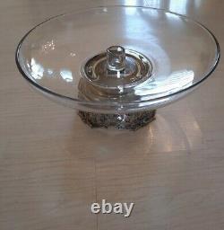 Grand Antique Glass & Sterling Silver base table Centerpiece Candle Holder