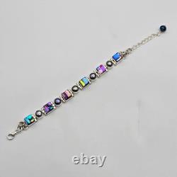 Gray Pearl Dichroic Art Glass Sterling Silver Hinged Adj. Tennis Bracelet