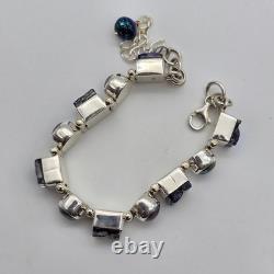 Gray Pearl Dichroic Art Glass Sterling Silver Hinged Adj. Tennis Bracelet