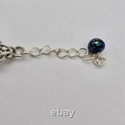 Gray Pearl Dichroic Art Glass Sterling Silver Hinged Adj. Tennis Bracelet