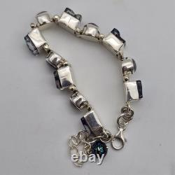 Gray Pearl Dichroic Art Glass Sterling Silver Hinged Adj. Tennis Bracelet