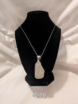 Green Sea Ocean Glass Sterling Silver Bezel Charm Pendant 13in