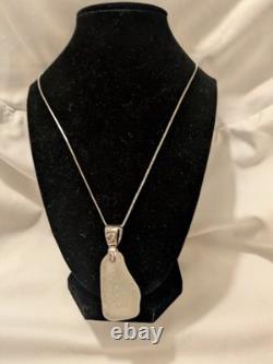 Green Sea Ocean Glass Sterling Silver Bezel Charm Pendant 13in