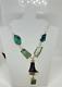 Green And Black Color Roman Glass In Sterling Silver, Necklace