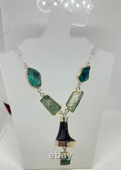 Green and black color Roman glass in sterling silver, Necklace