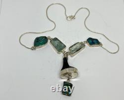 Green and black color Roman glass in sterling silver, Necklace