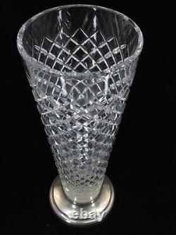 HAWKES Cut Glass Vase with Raised Sterling Silver Base 13 tall