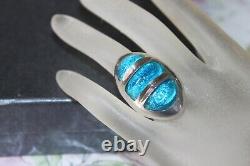 HEAVY 46 g Mid Century Modern Sterling Silver Blue Art Glass Statement Ring sz 6