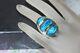 Heavy 46 G Mid Century Modern Sterling Silver Blue Art Glass Statement Ring Sz 6