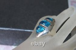 HEAVY 46 g Mid Century Modern Sterling Silver Blue Art Glass Statement Ring sz 6