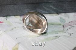 HEAVY 46 g Mid Century Modern Sterling Silver Blue Art Glass Statement Ring sz 6