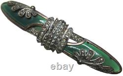 HEIRLOOM 73 Vintage Creations Sterling Silver 925 Marcasite Green Glass Brooch