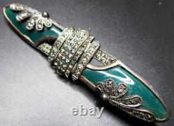 HEIRLOOM 73 Vintage Creations Sterling Silver 925 Marcasite Green Glass Brooch