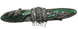 HEIRLOOM 73 Vintage Creations Sterling Silver 925 Marcasite Green Glass Brooch