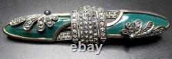 HEIRLOOM 73 Vintage Creations Sterling Silver 925 Marcasite Green Glass Brooch