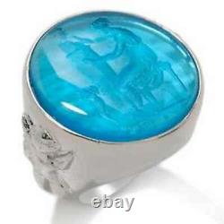 HSN Tagliamonte Aqua-Color Glass Dionysus Sterling Venetian Intaglio Ring 8 $379