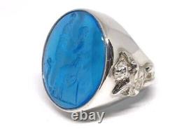 HSN Tagliamonte Aqua-Color Glass Dionysus Sterling Venetian Intaglio Ring 8 $379